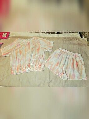 Jessica Simpson Girls Size 12 Pastel Tie Dye Crop Top & Shorts Matching Set